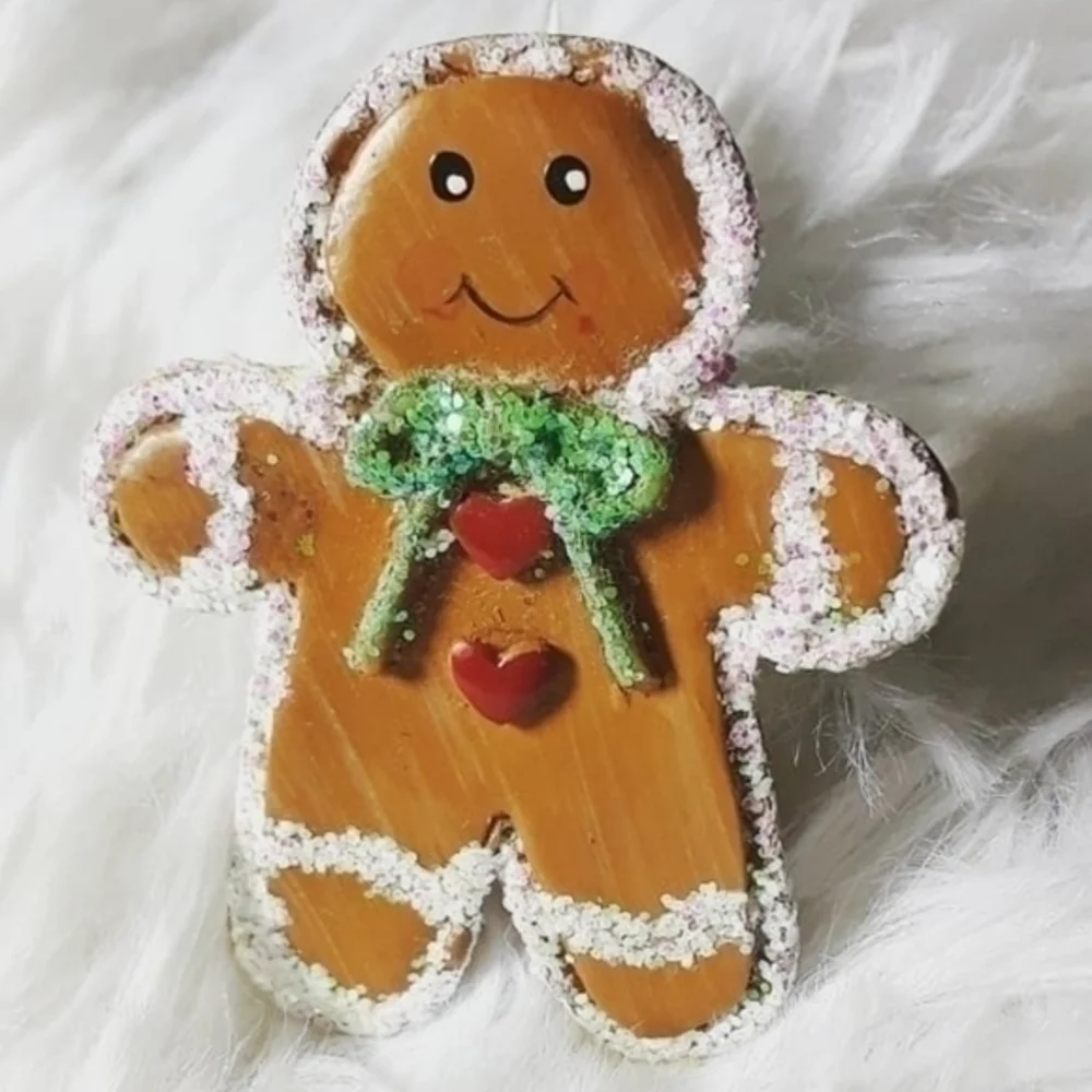 Vintage Glittering Gingerbread Man Brooch Pin